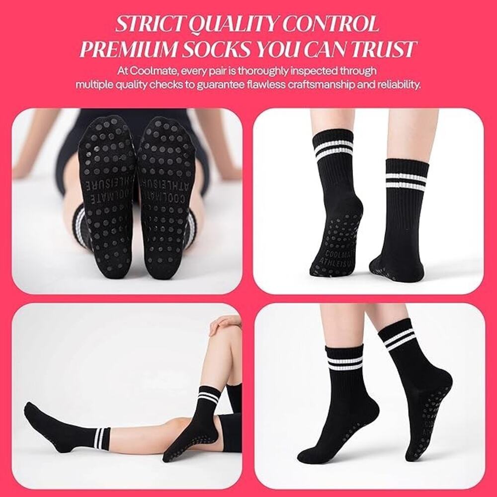 COOLMATE Pilates Socks with Grips for Women, Yoga Socks, Crew Non Slip Women for - Picture 5 of 5